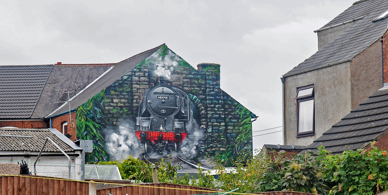 A mural of a train
