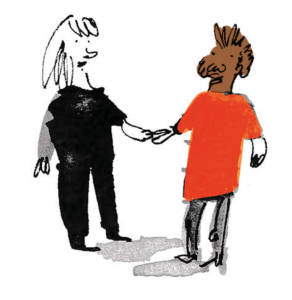 a drawing of two people holding hands