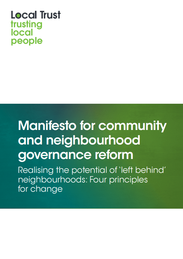 Front cover of report reading 'Manifesto for community and neighbourhood governance reform