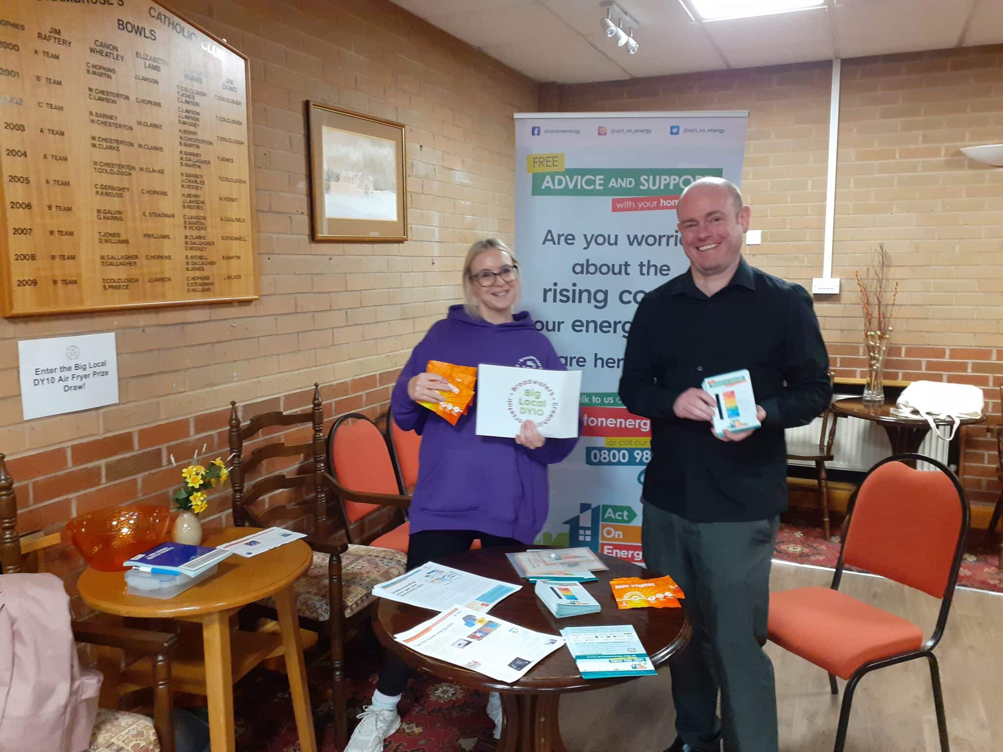 Paul, Advisor at Act on Energy, and Anna, Project support worker at DY10, at a local swap shop event (Photo: DY10 Big Local)