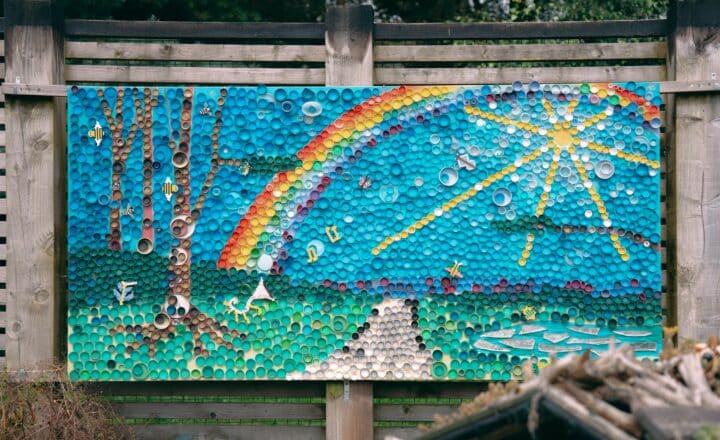 Rainbow mural in community garden