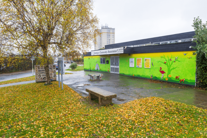 Bright green community centre