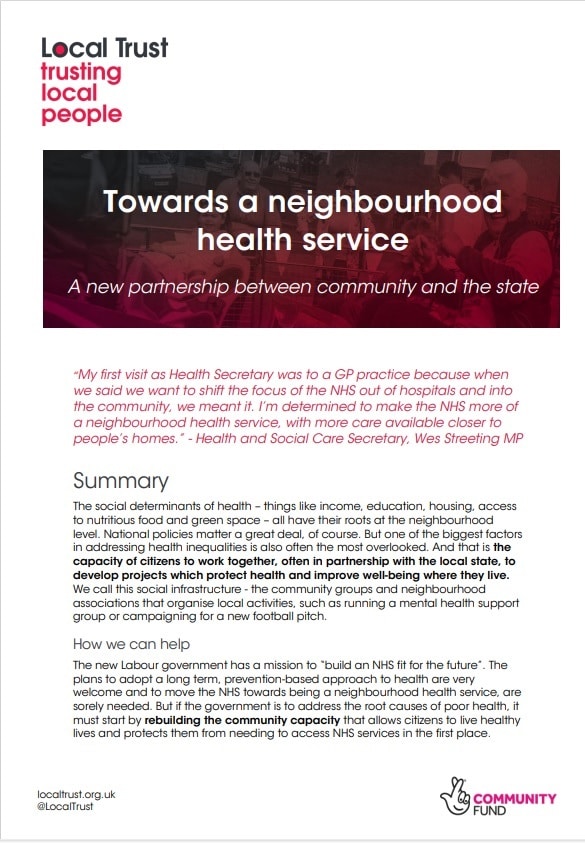 Cover of neighbourhood health service report showing text