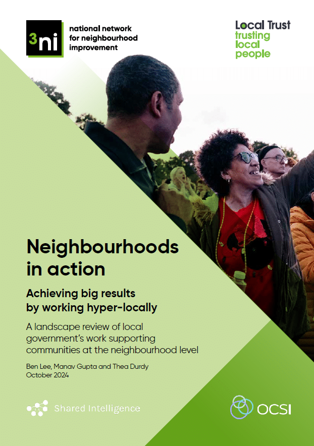 Green report cover which reads Neighbourhoods in Action