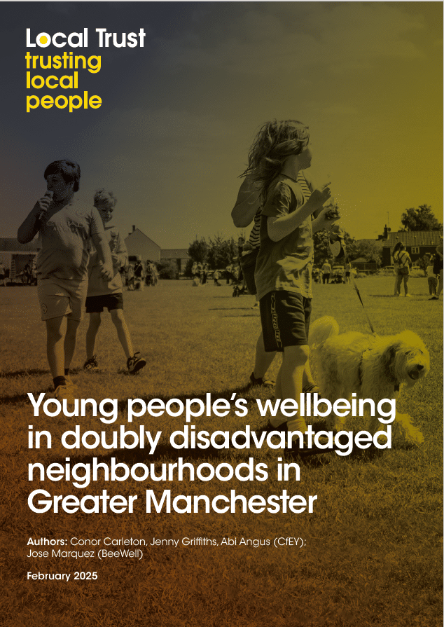 A screenshot of the front cover of the report: Young people’s wellbeing in doubly disadvantaged neighbourhoods in Greater Manchester